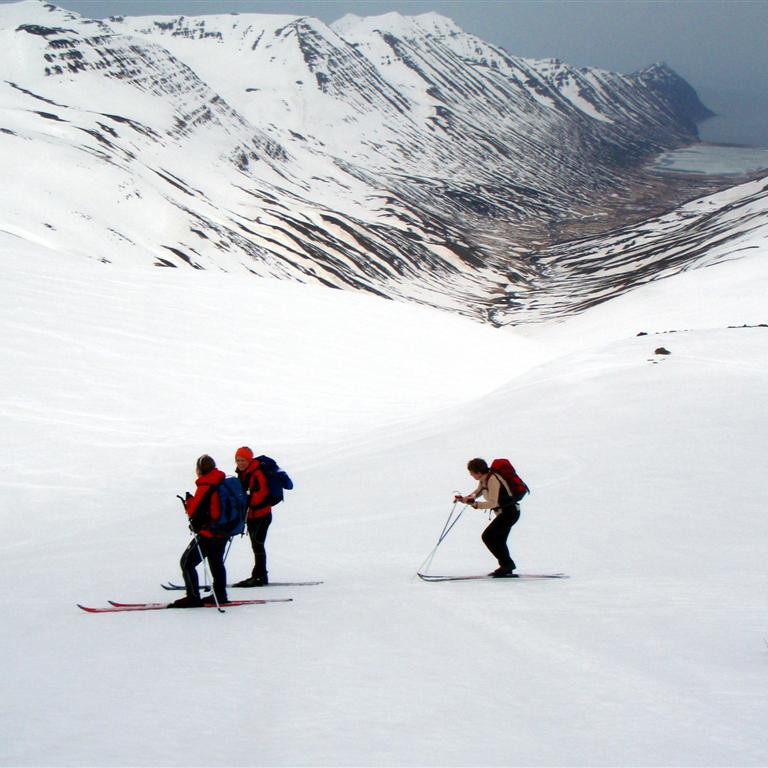 Séð niður Héðinsfj. Hestfjallið lengst í fjarska v. megin.