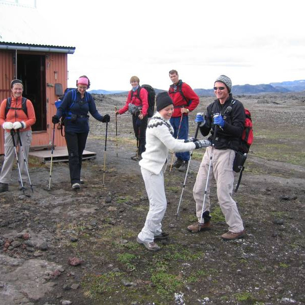 Hitað upp fyrir gönguna á Kollóttudyngju. Galsi í mannskapnum.