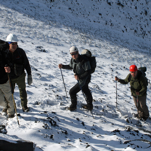 Ofarlega í gilinu þar sem farið er upp.