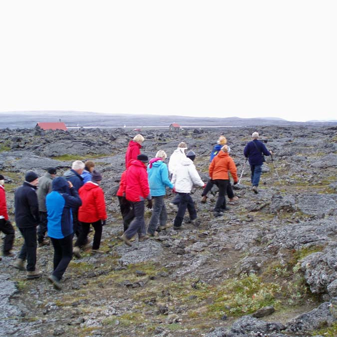 Lagt upp í kvöldgöngu í Herðubreiðarlindum þ. 7. ágúst.