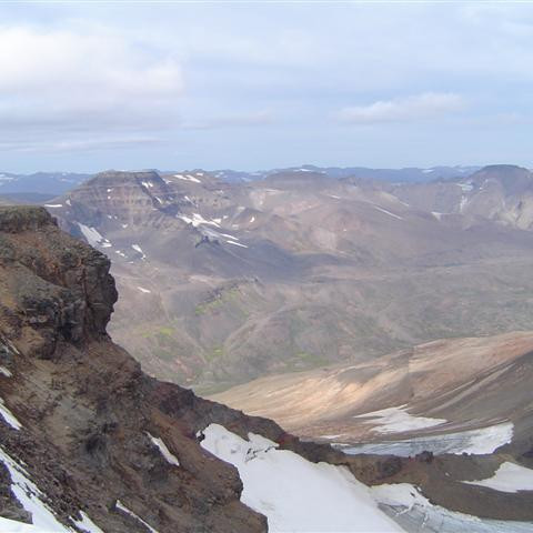 Séð af toppi Kerlingar, Séð niður í Glerárdal, Tröllafjall Kambshnjúkur
, Kista, Strýta