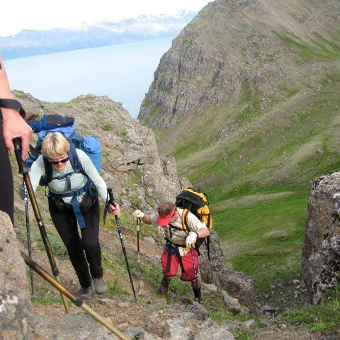 Í skarðinu á Hádegisfjalli, hér var hægt að hlaða fyrir og var þá dalurinn féheldur.