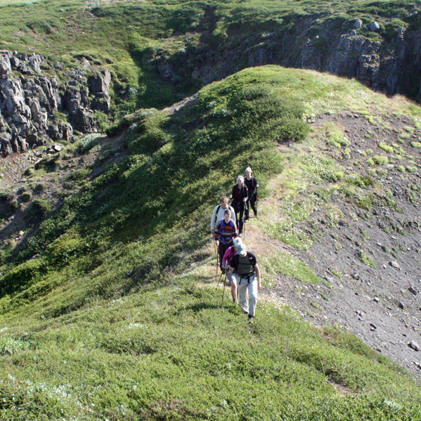 Sérkennilegur höfði sunnanvert við Krossastaðagil.