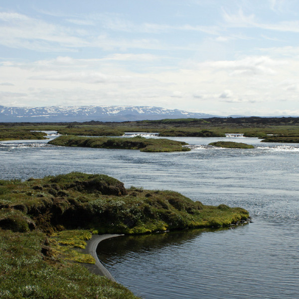 Fallegir hólmar og flúðir ofarlega í Suðurá.
