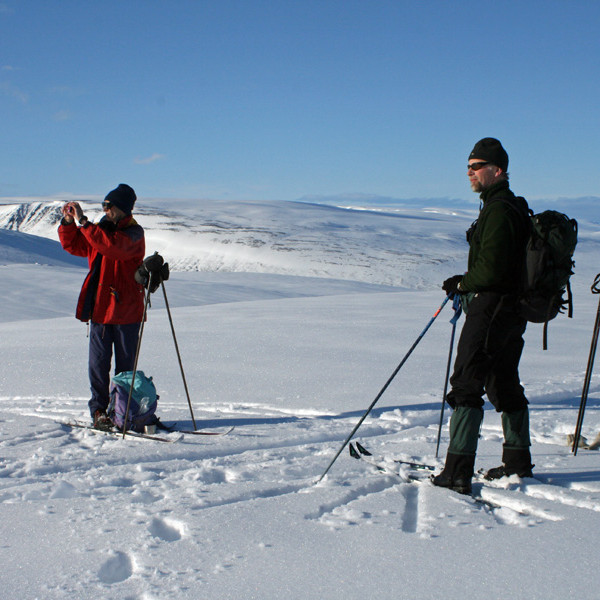 Stutt áning í um 500 m hæð: Grétar Grímsson (t.v.) og Daníel Guðjónsson (t.h.).