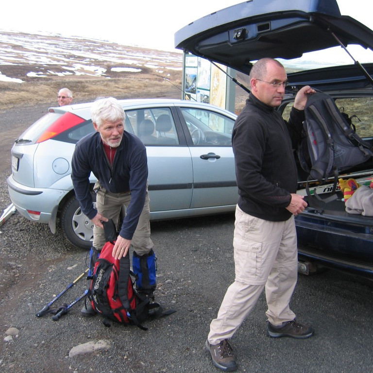 Kári Árnason (tv) og Konráð Gunnarsson í upphafi ferðar. Þeir félagar eru fararstjórar í ferðum FFA á hverju ári.