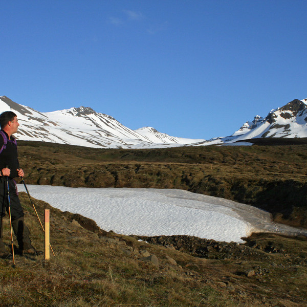 Við Heimari-Lambá á Glerárdal. Frá v: Bóndi, Þríklakkar, Lambárdalsöxl.
