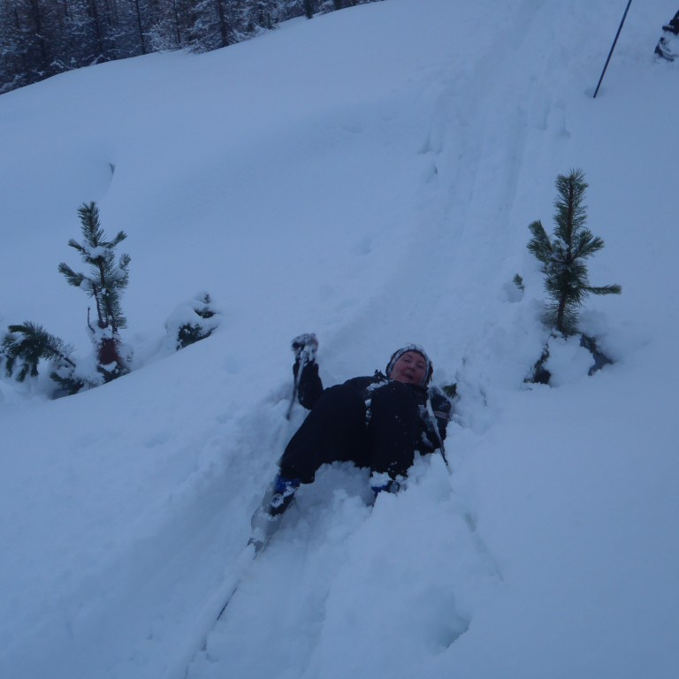 Ekki eins góð lending en snjórinn var mjúkur.