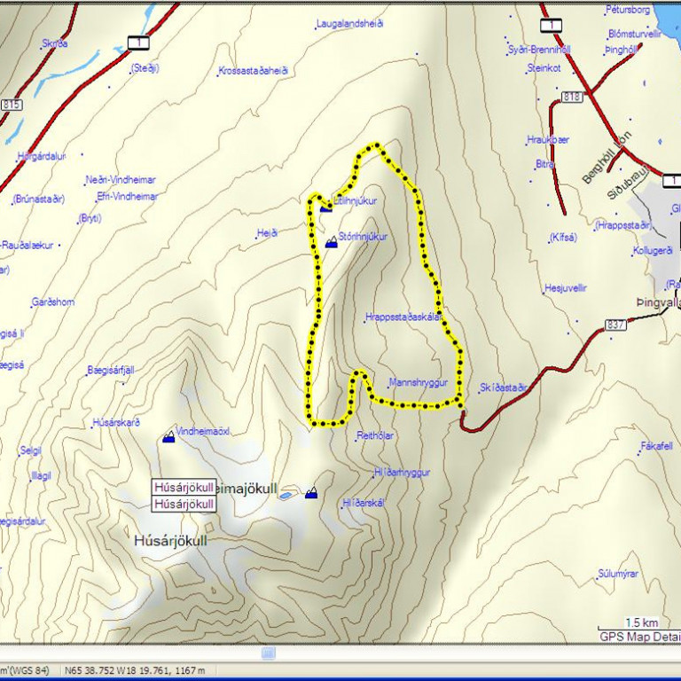 Leiðin sem farin var um 15 km.