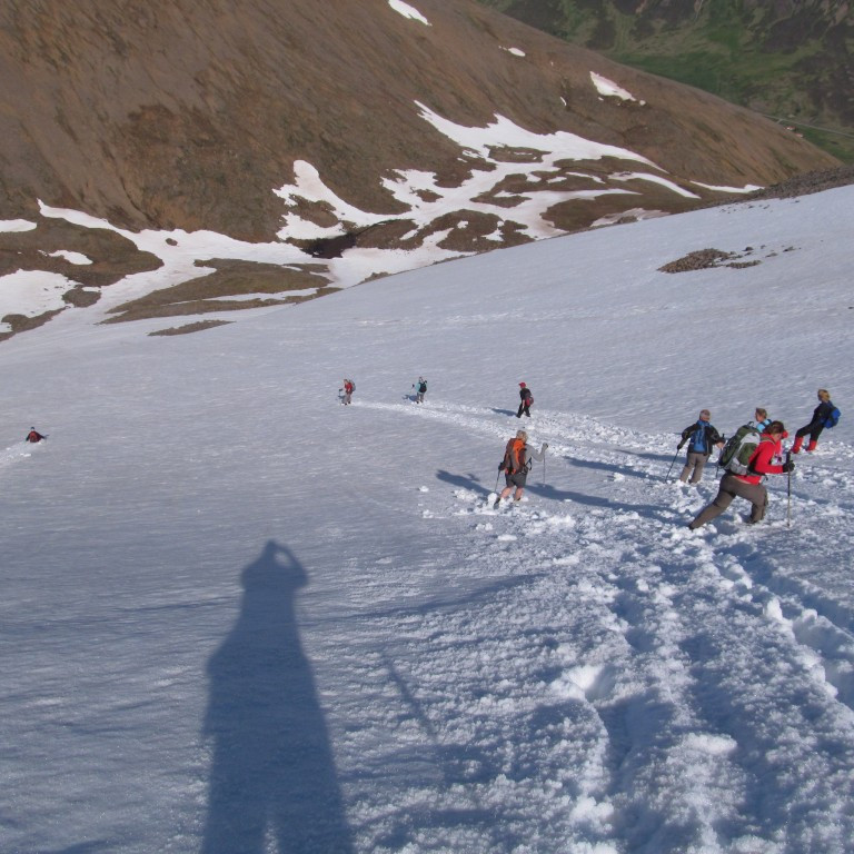 Hér fór hver með sínu lagi niður og var þetta hin mesta skemmtiferð.