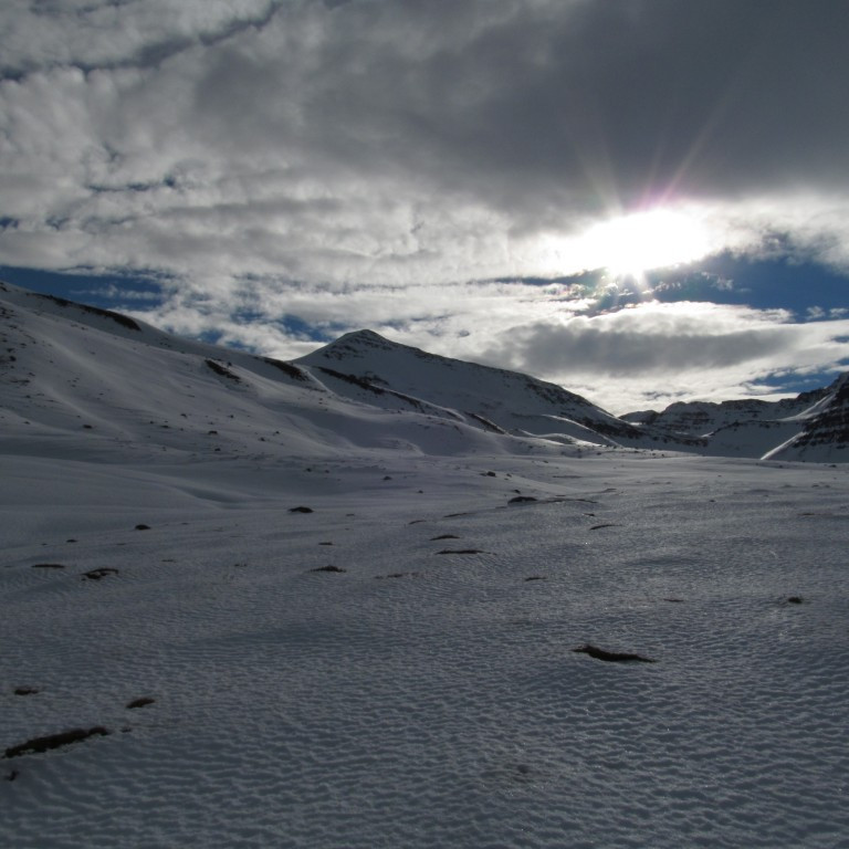 Horft inn Möðruvallaskál. Bangsahnjúkur á miðri mynd.