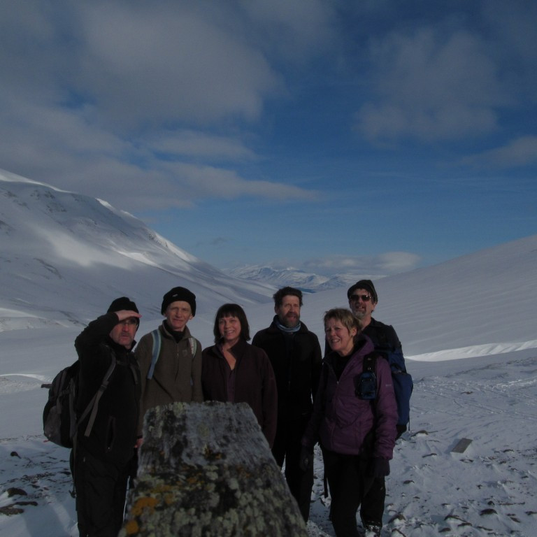 Við Lambá. Konráð, Grétar, Anke María, Frímann, Elín og Brynleifur