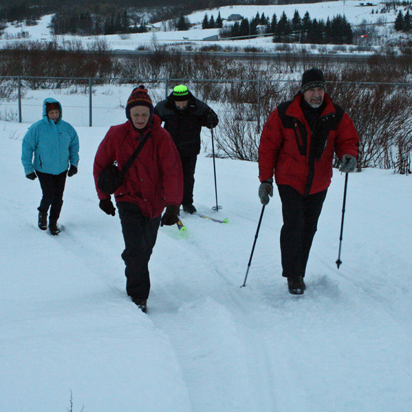 Á leið norður með flugbrautinni að austan.