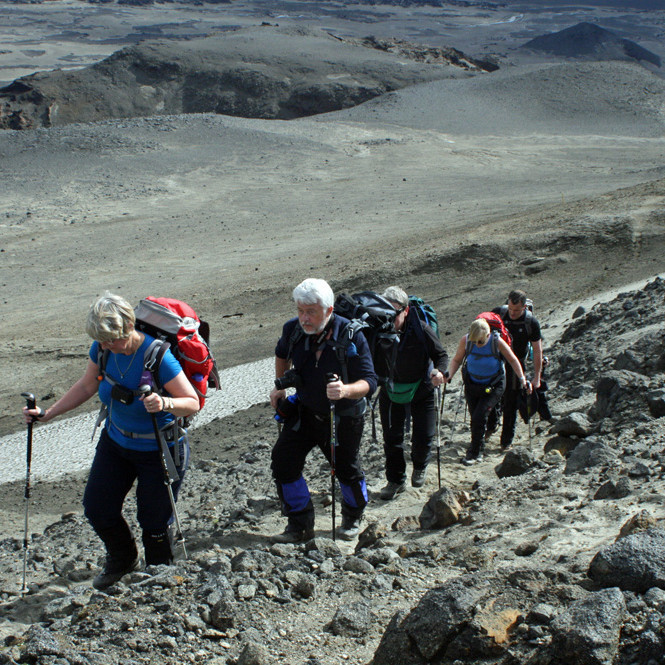 Vaskur hópur á leið vestur í Öskju frá Dreka.
