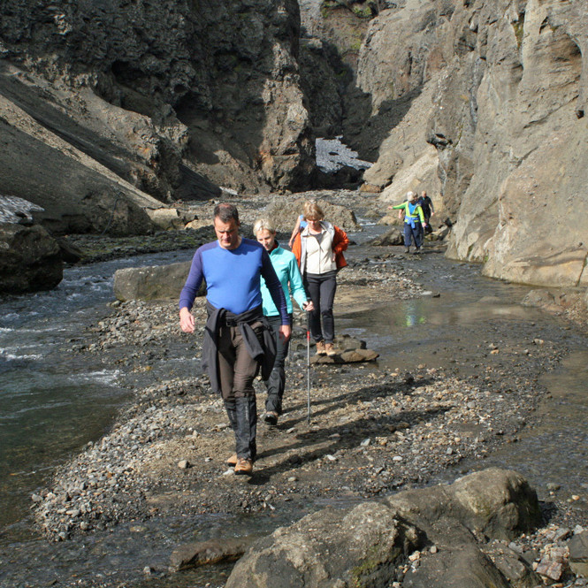 Gönguhópur FFA í Drekagili að morgni 27. júlí.