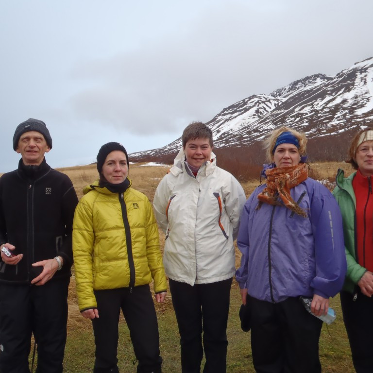 Lagt af stað frá Efri Vöglum, Grétar, Líney, Kristrún Linda, Ása og Borghildur