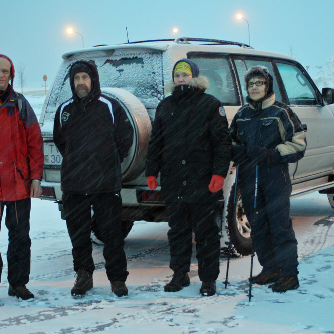 Lagt af stað frá Skautahöllinni, Grétar, Frímann, Inga og Benna.