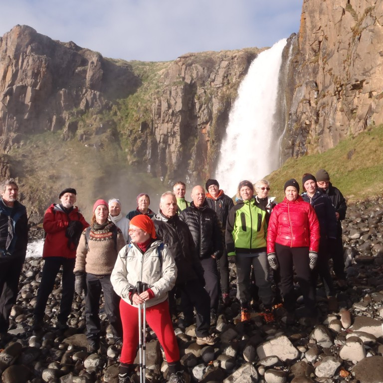 Hópurinn við fossinn