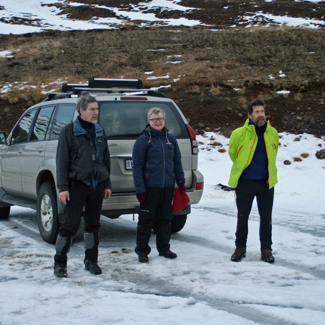 Komin heilu og höldnu - og með 6 kindur - niður á Víkurskarð.