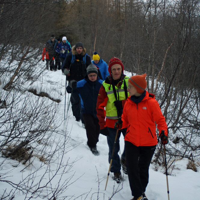 Á leið norður stíginn ofarlega í Vaðlareit.