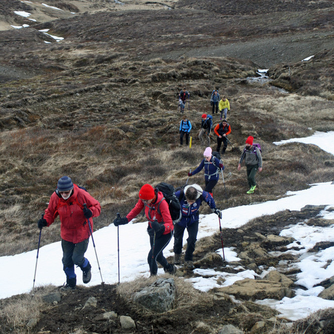 Á leið upp brekkurnar innan við Fremri-Hlífá.