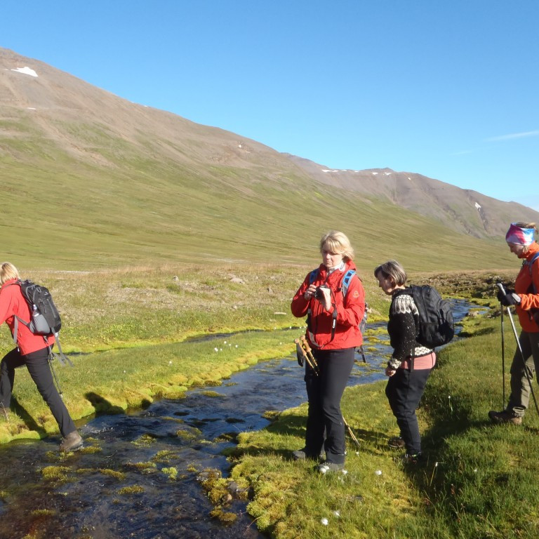 Haldið af stað, stiklað yfir einn af upptakalækjum Ólafsfjarðarár