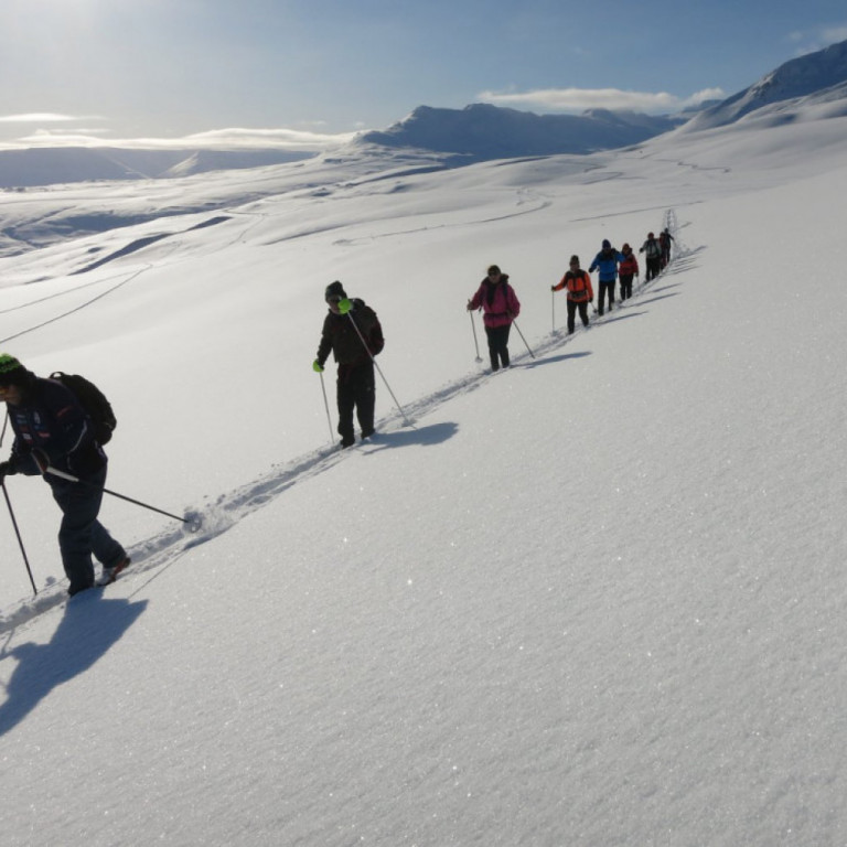 Gengið út hlíðina frá Skíðastöðum. Súlur