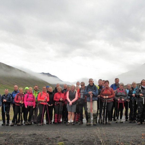 Við upphaf göngu. Lagt var af stað við Heiðarsporð á mótum Norðurárdals og Öxnadalsheiðar.