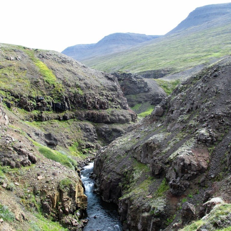 Horft fram Hörgárdalsheiði. Gil Heiðarár.