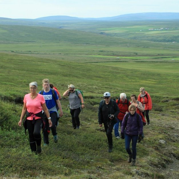 Gengið upp sunnan við Melgilið á leið austur á Hall.