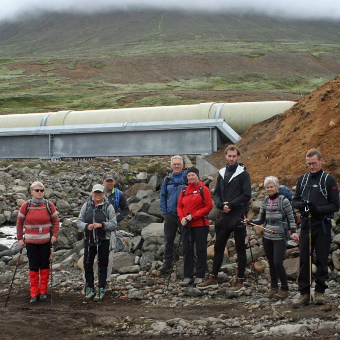 Lagt upp í gönguna frá Hólsá vestan Gönguskarðs.