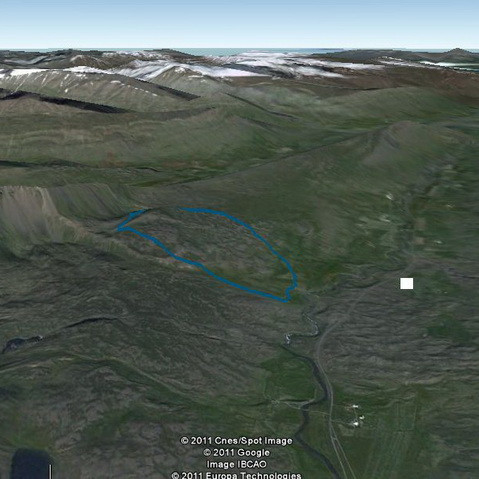 Leiðin úr lofti Öxnadalur Hörgádalur Eyjafjörður í fjarska