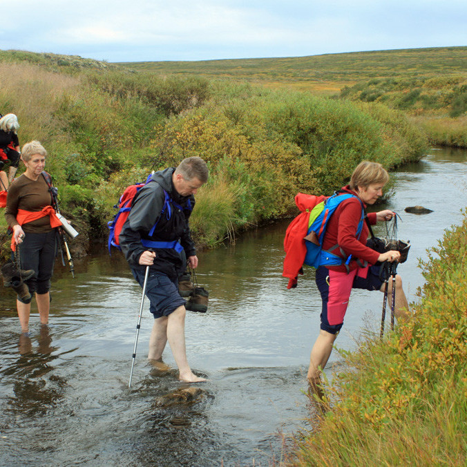 Vaðið yfir Helluvaðsgrófir á Gullveginum.