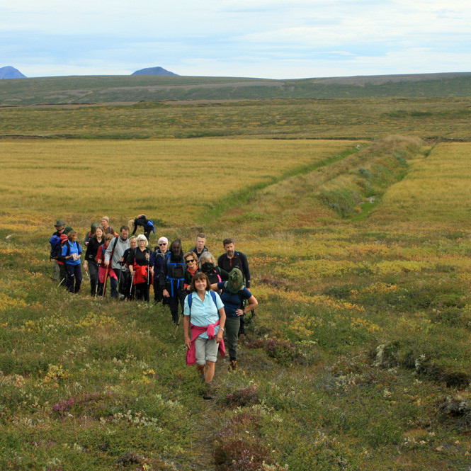 Komin vestur úr Óþveginsmýri á leið upp Laugafellið.