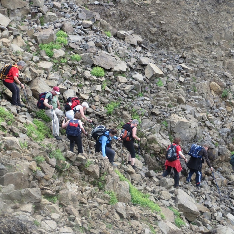 Nokkuð bratt var efst í hlíðinni