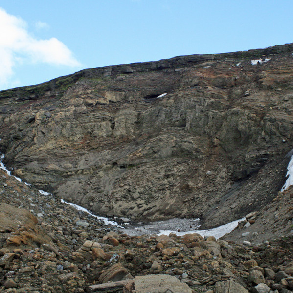 Flúð í ánni sem fellur fram af efra þrepinu norðvestan á Dyngjufjöllum.