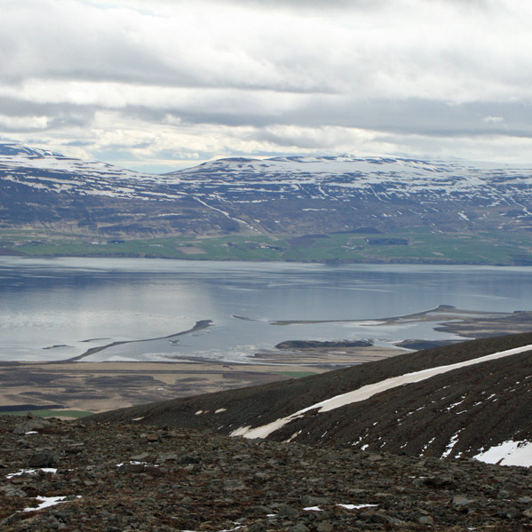 Horft úr Reistarárskarði yfir ósa Hörgár.