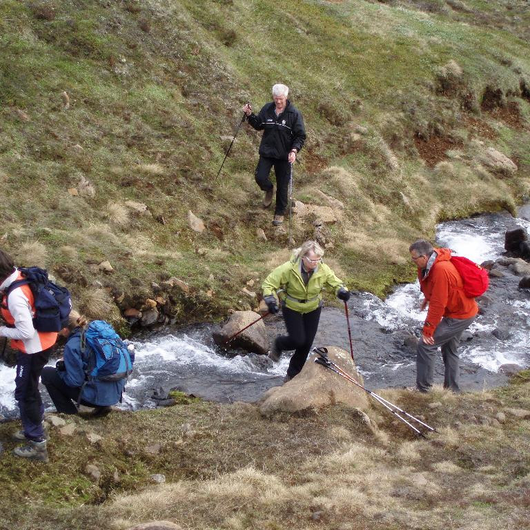 Vaðið yfir læk.