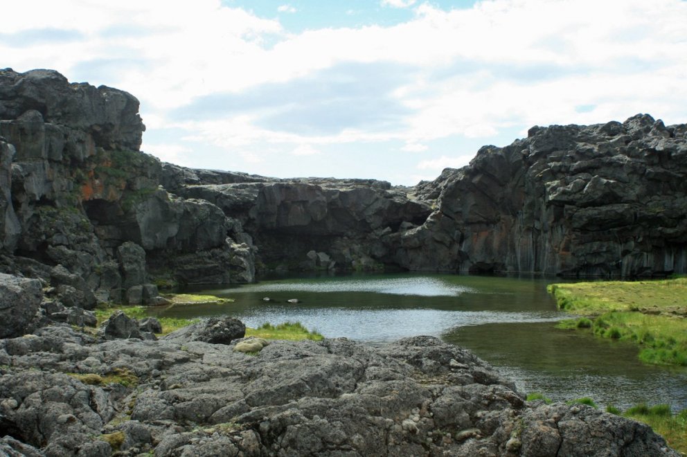 Botn Vesturdals í Kreppulindum: gamall fosshylur Jökulsár á Fjöllum
