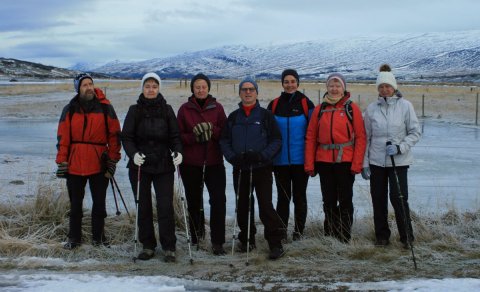 Lagt af stað norður bakka Eyjafjarðarár gegnt Hrafnagili.