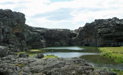 Botn Vesturdals í Kreppulindum: gamall fosshylur Jökulsár á Fjöllum